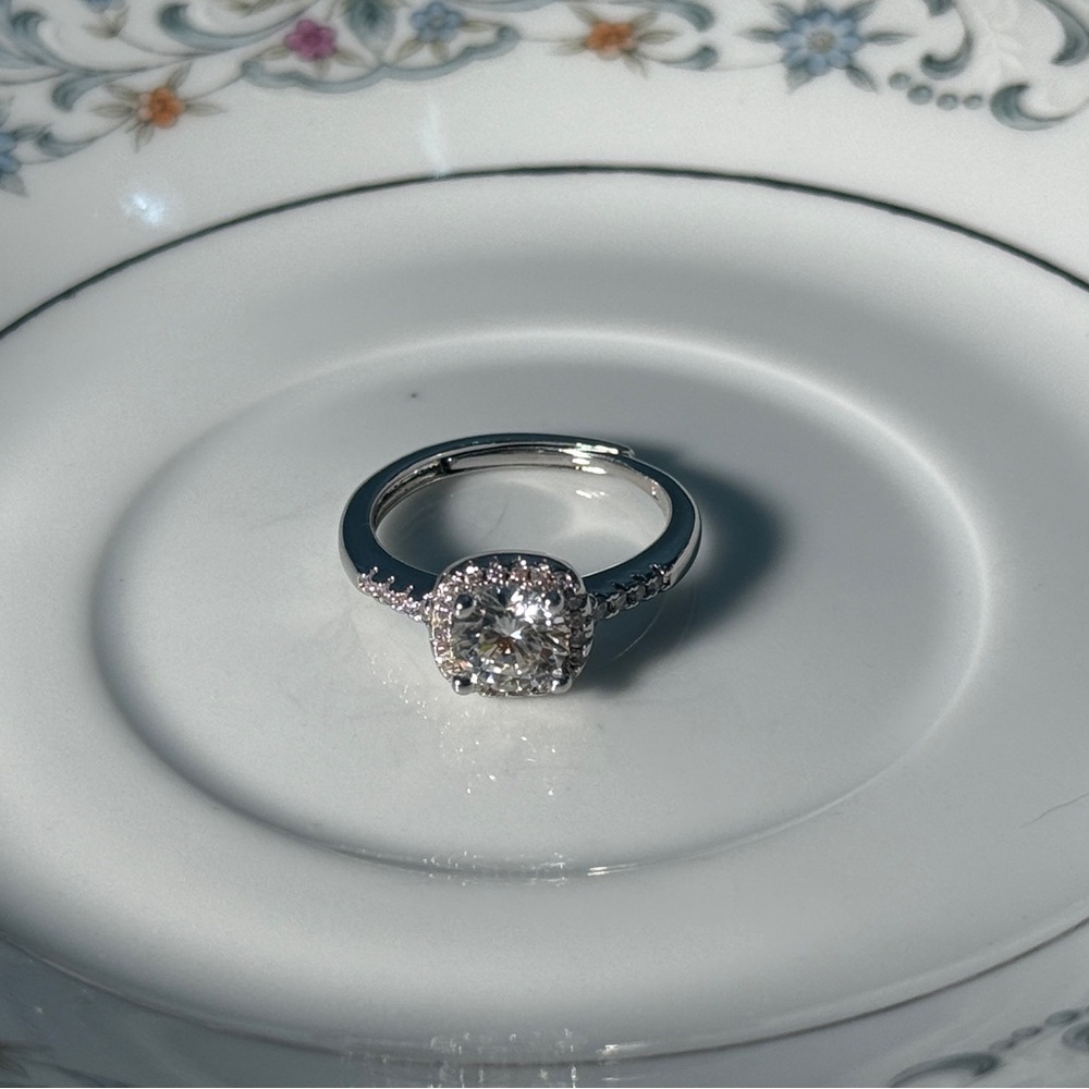 Cushion cut 1ct moissanite women’s ring adjustable size 6-12 white gold plated
